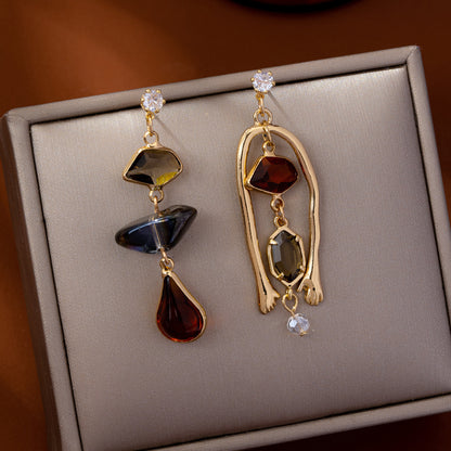 For Women Irregular Tassel Drop Earrings With 925 Sterling Silver Studs In Retro Style, Made Of Zinc Alloy