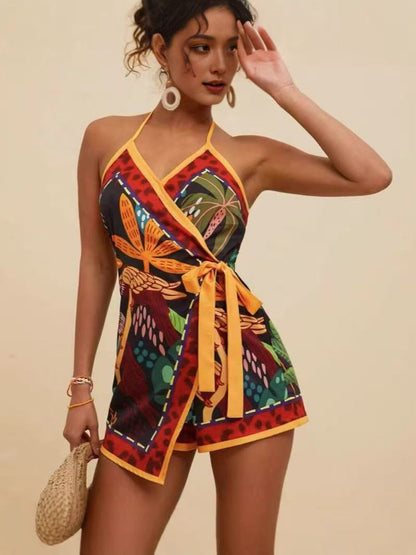 Simple Style Women's Floral Romper Shorts For Daily Wear, Made With Polyester Fabric Featuring Printing Craft