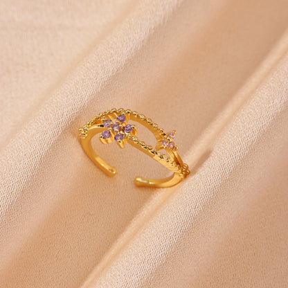 Electroplated Flowers Ring For Women In Copper With 18K Real Gold PVD Coating And Zircon Inlay