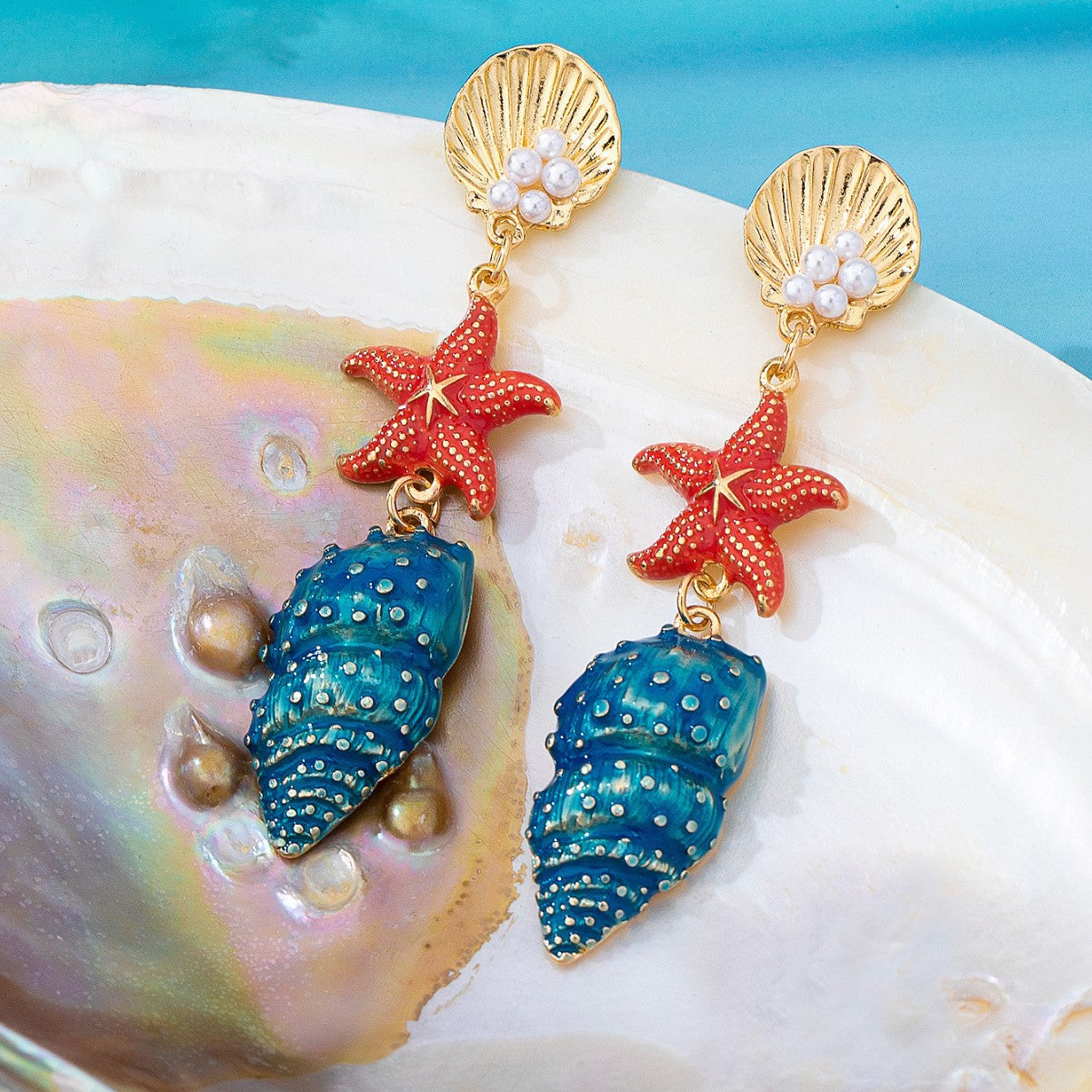 Handmade Marine Style Conch Stud Earrings For Women In Alloy With 0.01µm Plating And 925 Sterling Silver Ear Pins