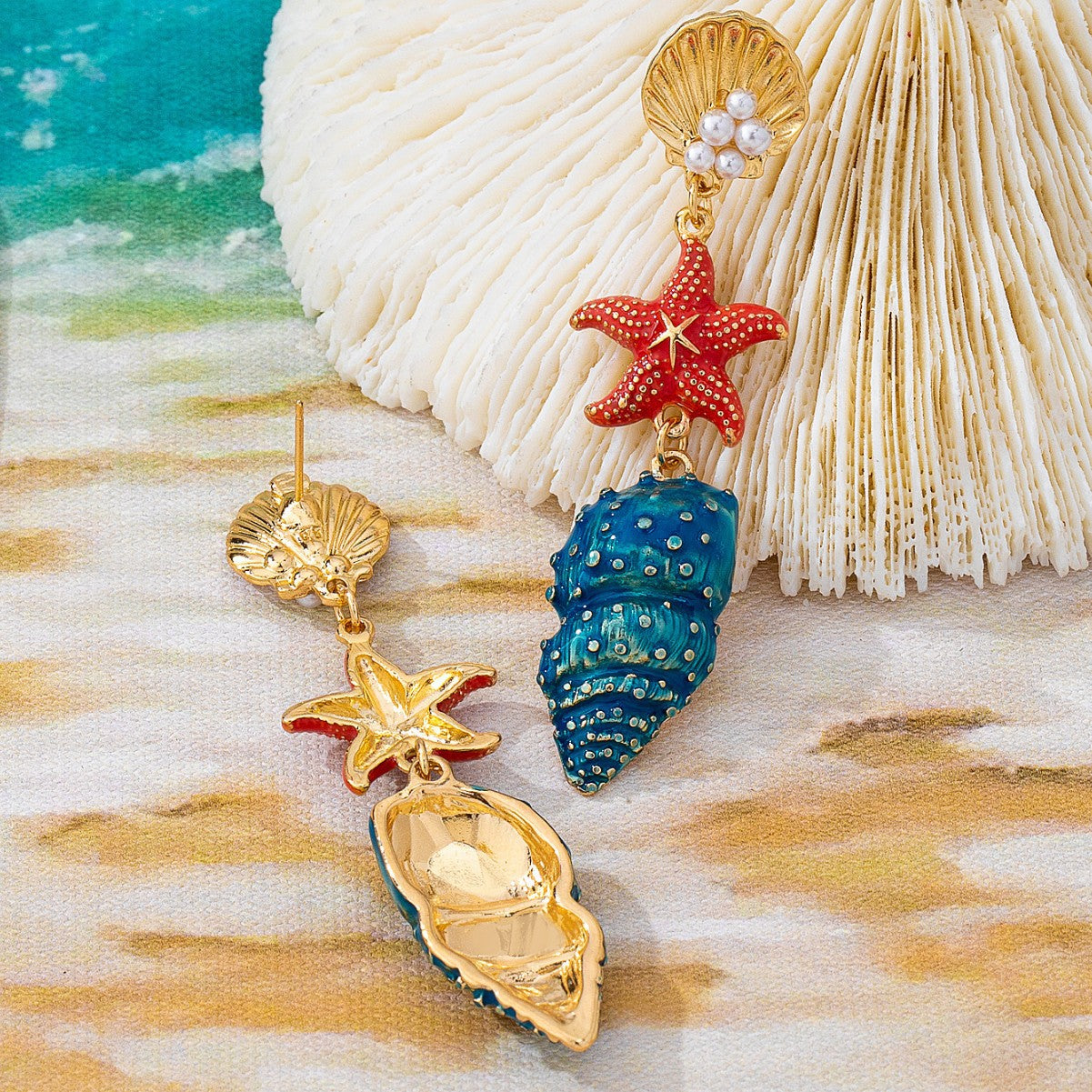 Handmade Marine Style Conch Stud Earrings For Women In Alloy With 0.01µm Plating And 925 Sterling Silver Ear Pins