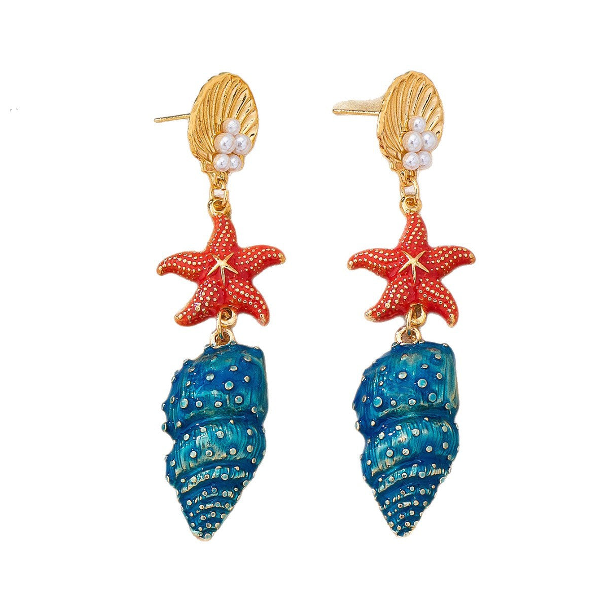 Handmade Marine Style Conch Stud Earrings For Women In Alloy With 0.01µm Plating And 925 Sterling Silver Ear Pins