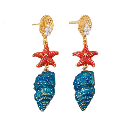 Handmade Marine Style Conch Stud Earrings For Women In Alloy With 0.01µm Plating And 925 Sterling Silver Ear Pins