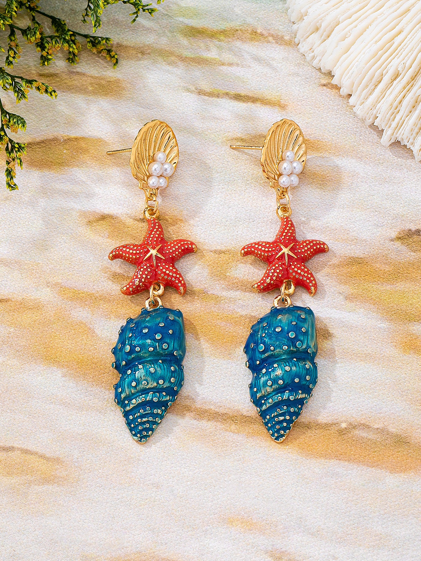 Handmade Marine Style Conch Stud Earrings For Women In Alloy With 0.01µm Plating And 925 Sterling Silver Ear Pins