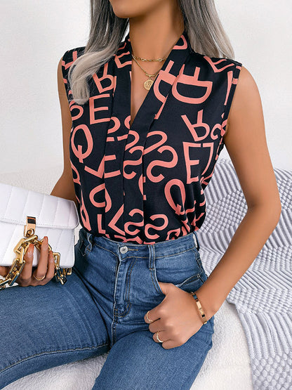 Sleeveless Printed V-Neck Vest Top