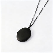 Oval-shaped Plain Photo Box Pendant + Clasp + Flat Cross Chain in Black