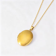 Oval-shaped Plain Photo Box Pendant + Clasp + Flat Cross Chain Gold