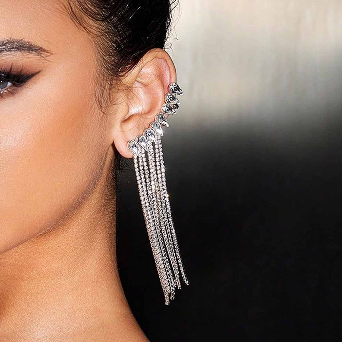 Simple Style Rhombus Tassel Earrings In Silver Alloy With Electroplated Finish