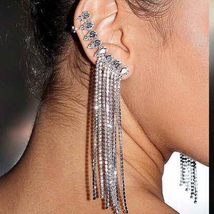 Simple Style Rhombus Tassel Earrings In Silver Alloy With Electroplated Finish