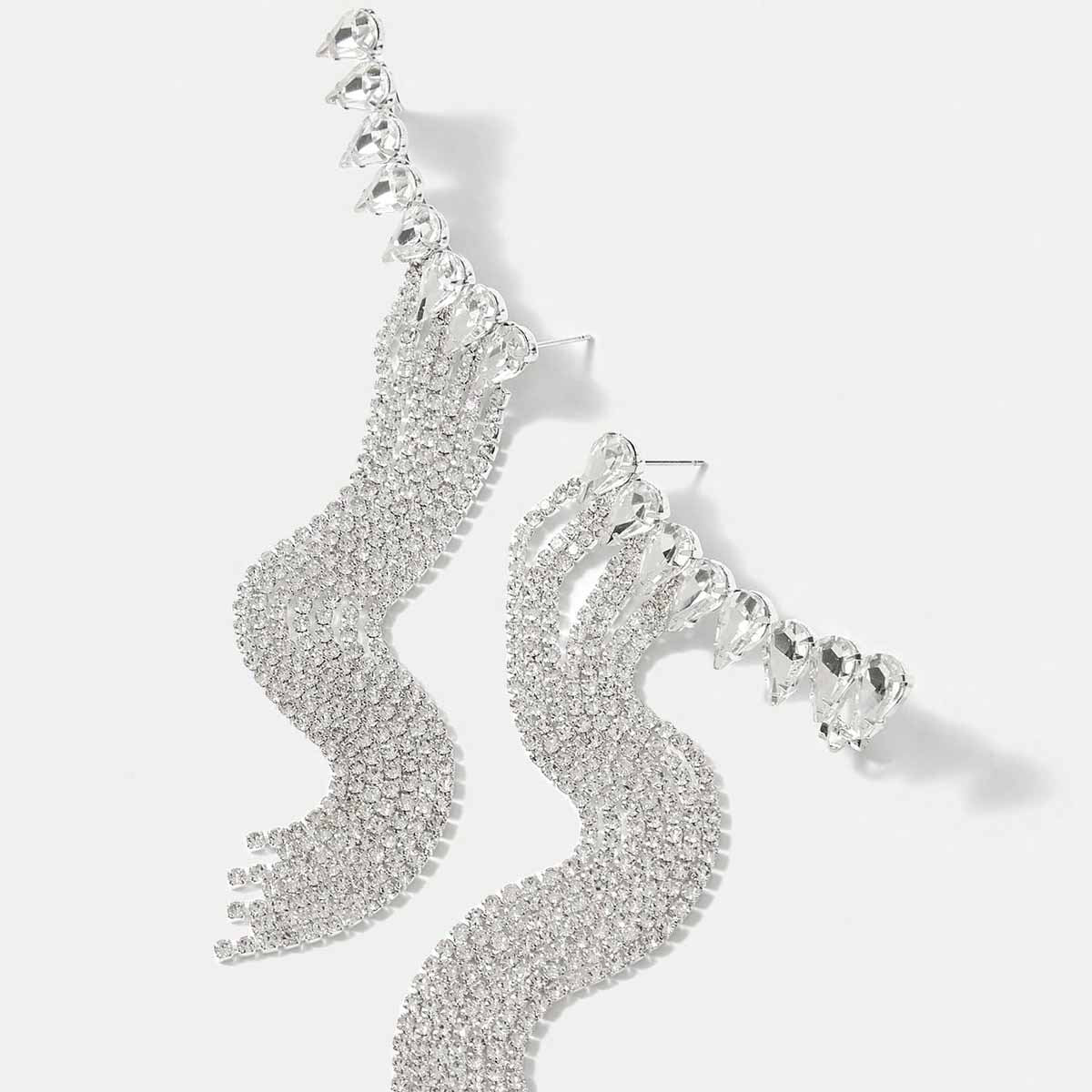 Simple Style Rhombus Tassel Earrings In Silver Alloy With Electroplated Finish
