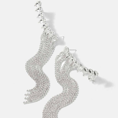 Simple Style Rhombus Tassel Earrings In Silver Alloy With Electroplated Finish