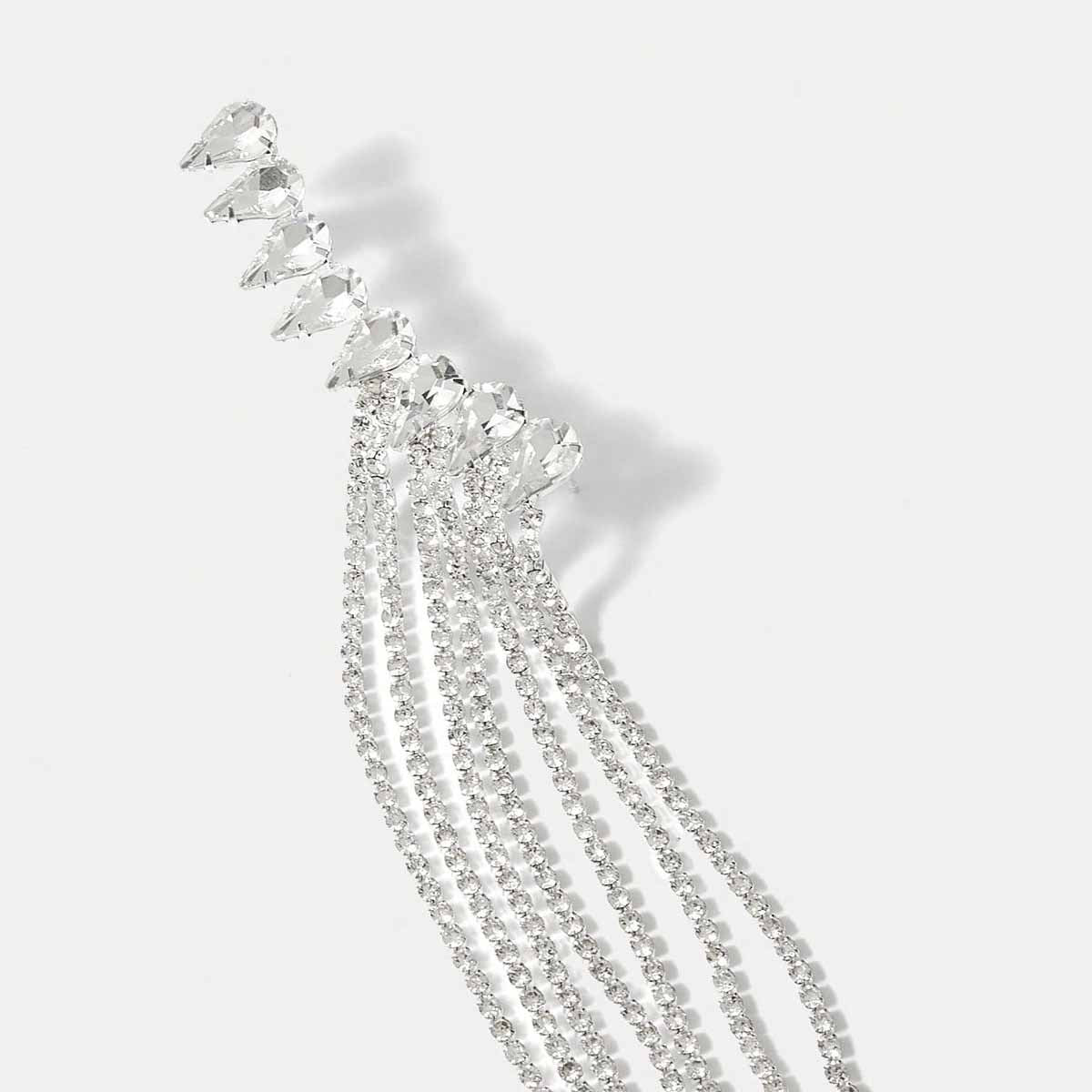 Simple Style Rhombus Tassel Earrings In Silver Alloy With Electroplated Finish