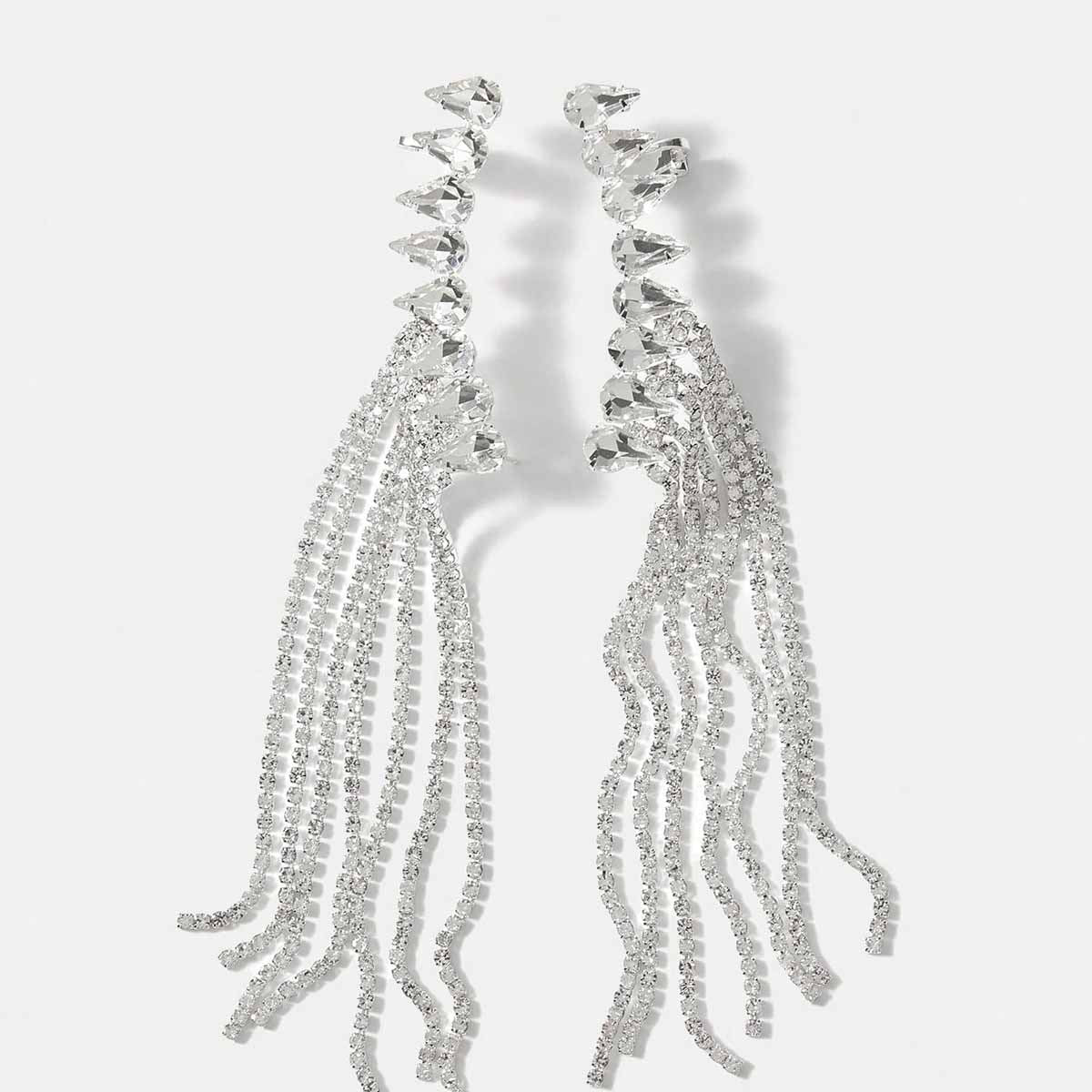 Simple Style Rhombus Tassel Earrings In Silver Alloy With Electroplated Finish
