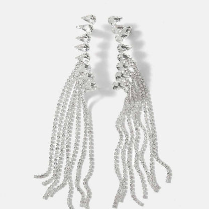 Simple Style Rhombus Tassel Earrings In Silver Alloy With Electroplated Finish