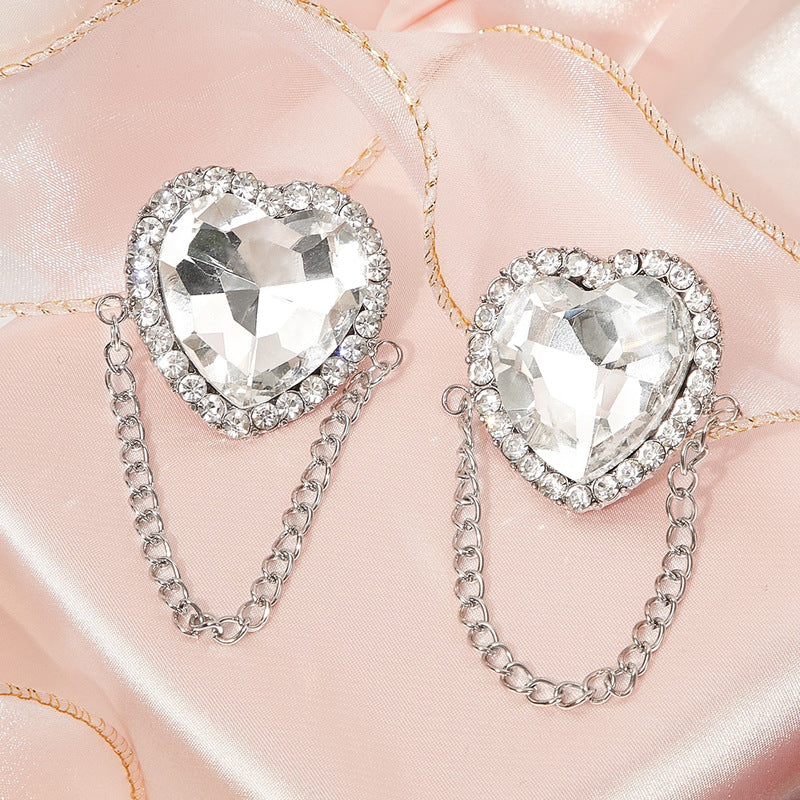 Heart Shape Simple Style Earrings For Women With Rhinestones, 304 Stainless Steel Ear Pins And Tassel Design