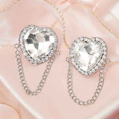 Heart Shape Simple Style Earrings For Women With Rhinestones, 304 Stainless Steel Ear Pins And Tassel Design