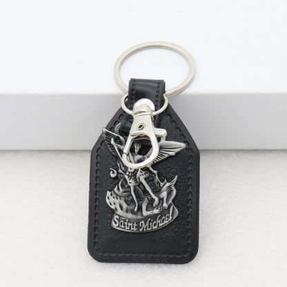 Trillion-cut Electroplated Blue Key Chain In Alloy Material With Retro Style, Featuring PU Inlay