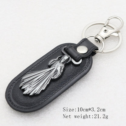 Trillion-cut Electroplated Blue Key Chain In Alloy Material With Retro Style, Featuring PU Inlay