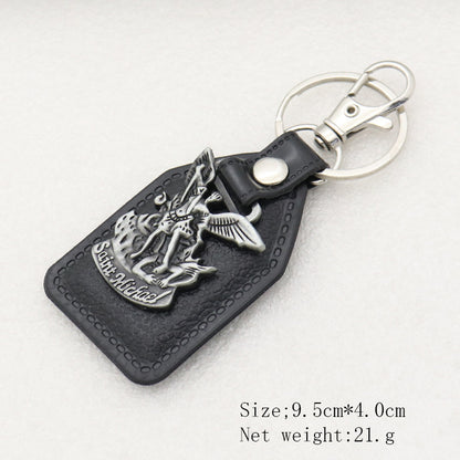 Trillion-cut Electroplated Blue Key Chain In Alloy Material With Retro Style, Featuring PU Inlay