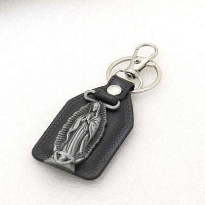 Trillion-cut Electroplated Blue Key Chain In Alloy Material With Retro Style, Featuring PU Inlay