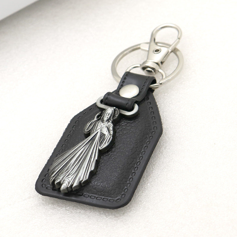 Trillion-cut Electroplated Blue Key Chain In Alloy Material With Retro Style, Featuring PU Inlay