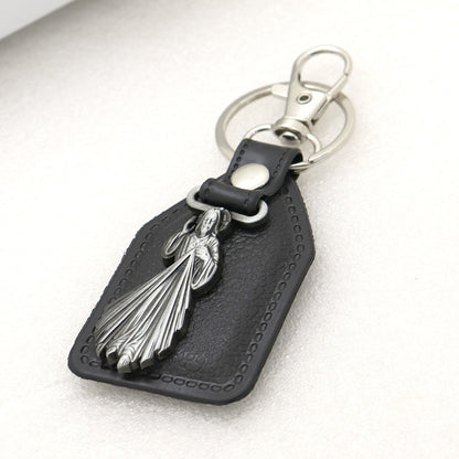 Trillion-cut Electroplated Blue Key Chain In Alloy Material With Retro Style, Featuring PU Inlay