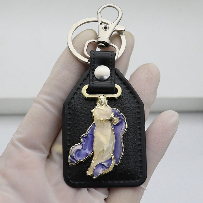 Trillion-cut Electroplated Blue Key Chain In Alloy Material With Retro Style, Featuring PU Inlay