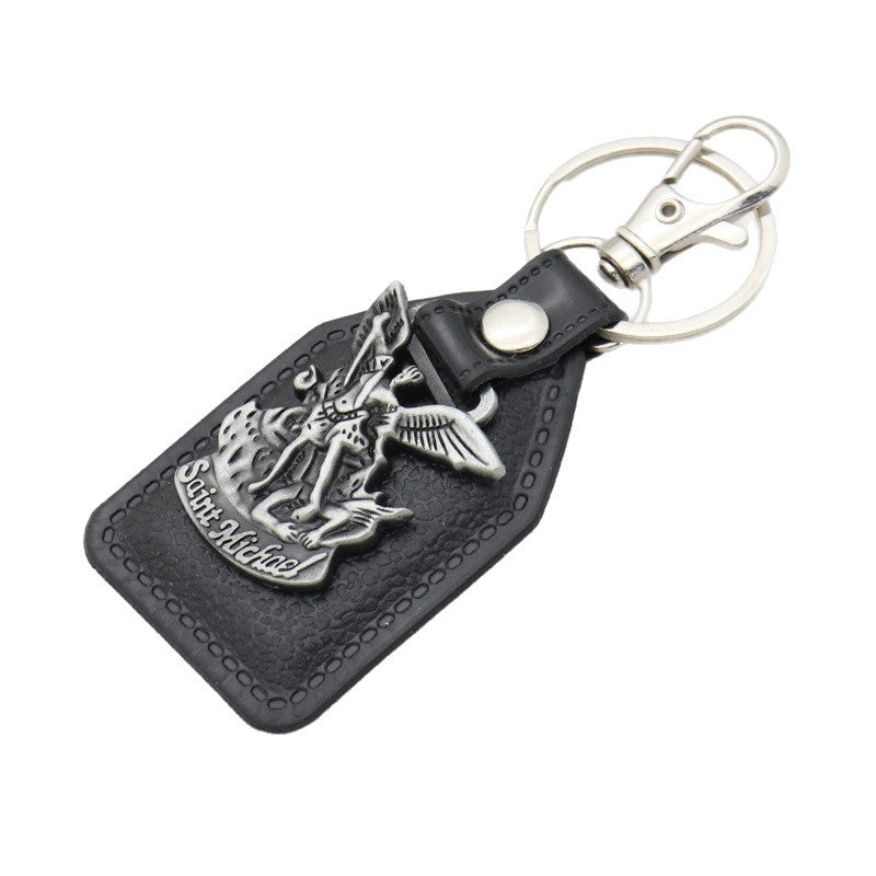 Trillion-cut Electroplated Blue Key Chain In Alloy Material With Retro Style, Featuring PU Inlay