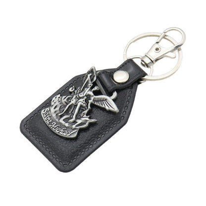 Trillion-cut Electroplated Blue Key Chain In Alloy Material With Retro Style, Featuring PU Inlay