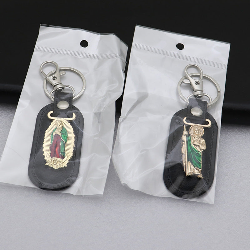 Trillion-cut Electroplated Blue Key Chain In Alloy Material With Retro Style, Featuring PU Inlay