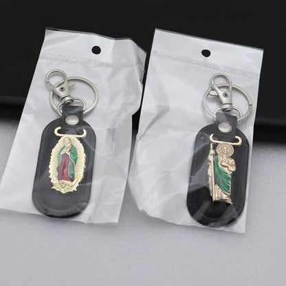 Trillion-cut Electroplated Blue Key Chain In Alloy Material With Retro Style, Featuring PU Inlay