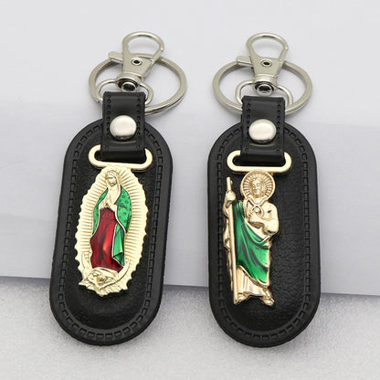 Trillion-cut Electroplated Blue Key Chain In Alloy Material With Retro Style, Featuring PU Inlay