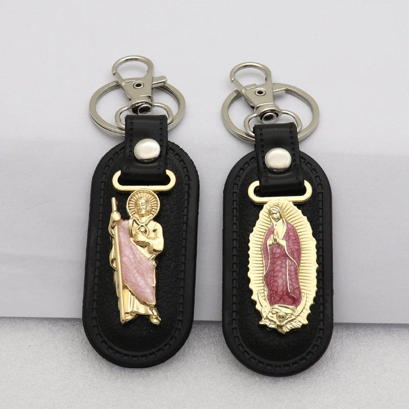 Trillion-cut Electroplated Blue Key Chain In Alloy Material With Retro Style, Featuring PU Inlay