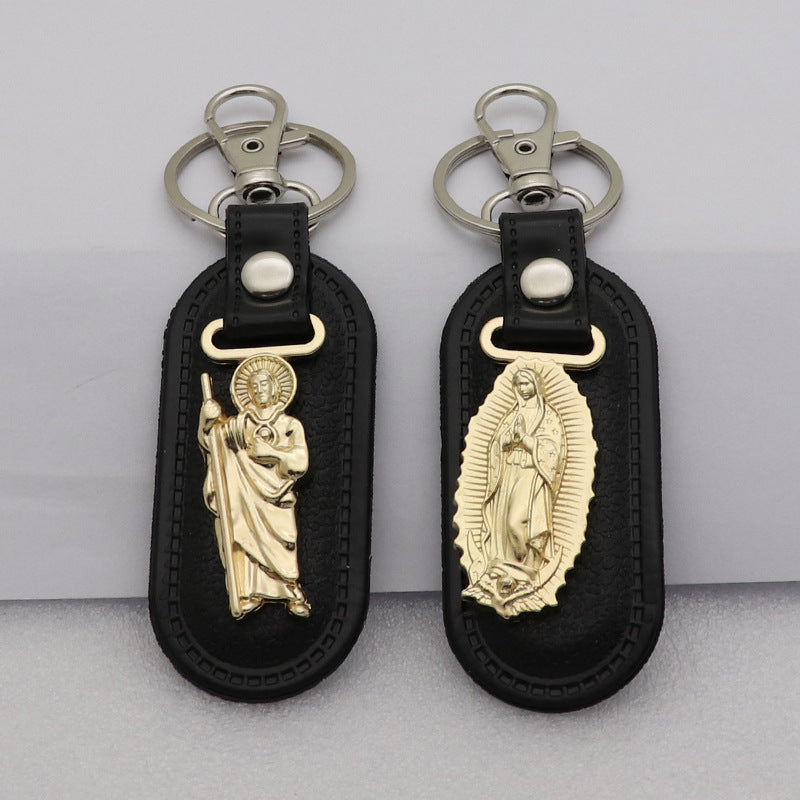 Trillion-cut Electroplated Blue Key Chain In Alloy Material With Retro Style, Featuring PU Inlay