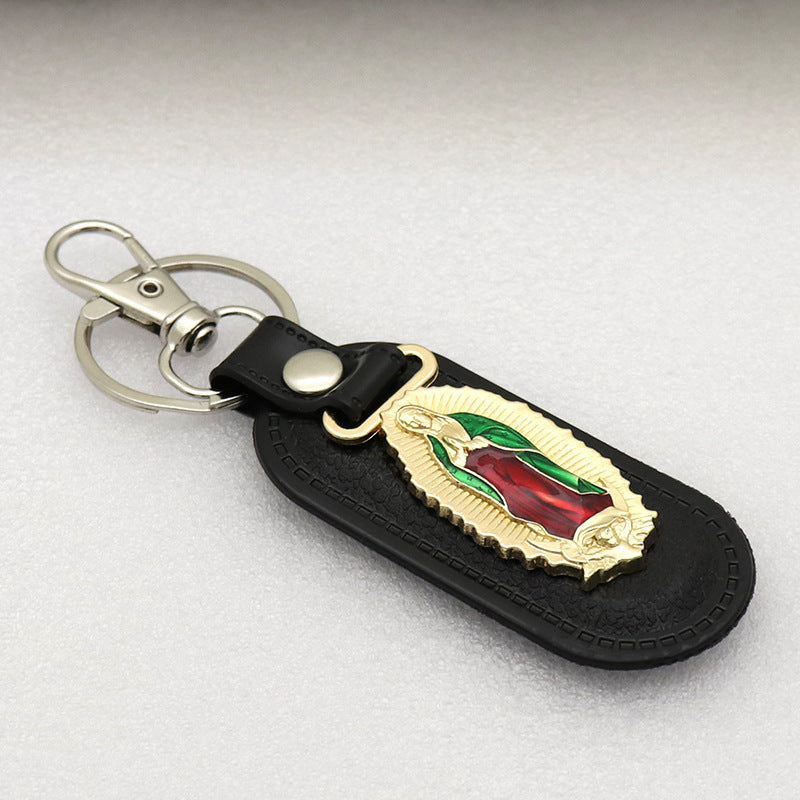 Trillion-cut Electroplated Blue Key Chain In Alloy Material With Retro Style, Featuring PU Inlay