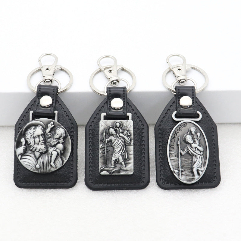 Trillion-cut Electroplated Blue Key Chain In Alloy Material With Retro Style, Featuring PU Inlay