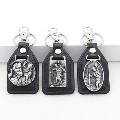 Trillion-cut Electroplated Blue Key Chain In Alloy Material With Retro Style, Featuring PU Inlay