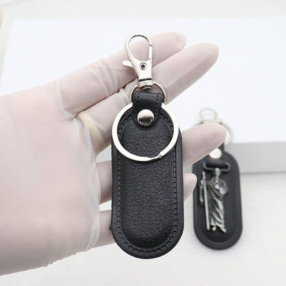 Trillion-cut Electroplated Blue Key Chain In Alloy Material With Retro Style, Featuring PU Inlay