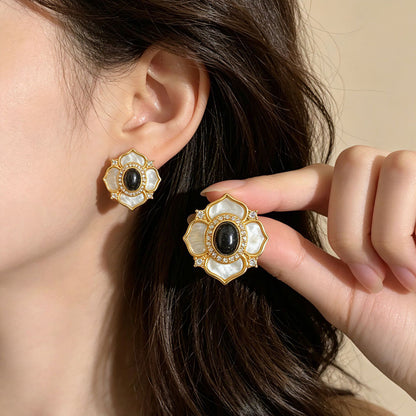 Natural Pink Flowers Stud Earrings For Unisex Featuring 925 Sterling Silver Posts And Mother-of-pearl Shell Inlay In Zinc Alloy