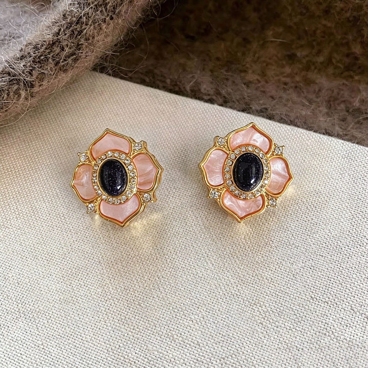 Natural Pink Flowers Stud Earrings For Unisex Featuring 925 Sterling Silver Posts And Mother-of-pearl Shell Inlay In Zinc Alloy