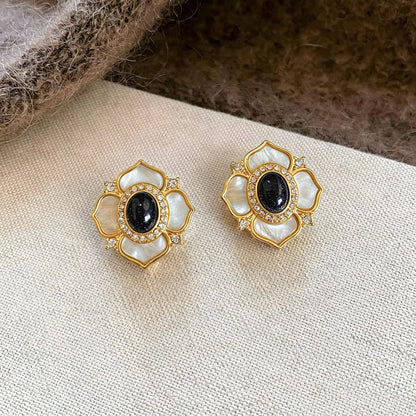 Natural Pink Flowers Stud Earrings For Unisex Featuring 925 Sterling Silver Posts And Mother-of-pearl Shell Inlay In Zinc Alloy