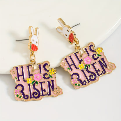 Handmade Easter Bunny Bead Earrings Holiday Color Block Diamond Inlaid Women's Party Jewelry