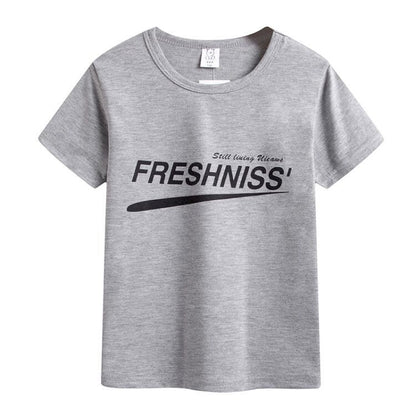 Preppy Style Letter Pattern Boy's Cotton T-Shirt With Round Neck And Short Sleeves In Yellow