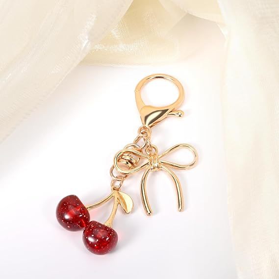 Sweet Cherry Pattern Alloy Key Chain With Lobster Trigger Clasp Closure, Electroplated Red Finish