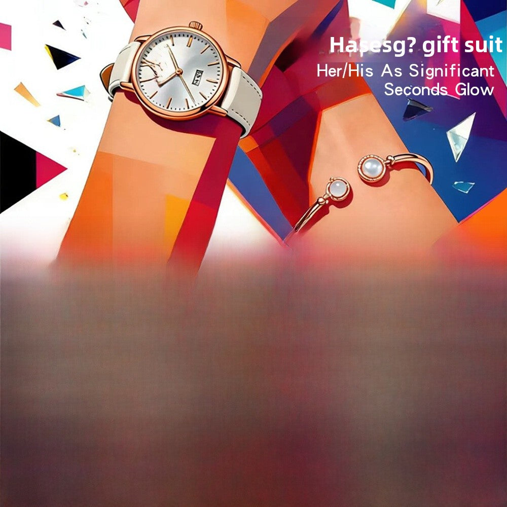 Women's Quartz Watch Jewelry Set With Round Dial, Alloy Strap, Jewelry Buckle, And Ordinary Glass Mirror