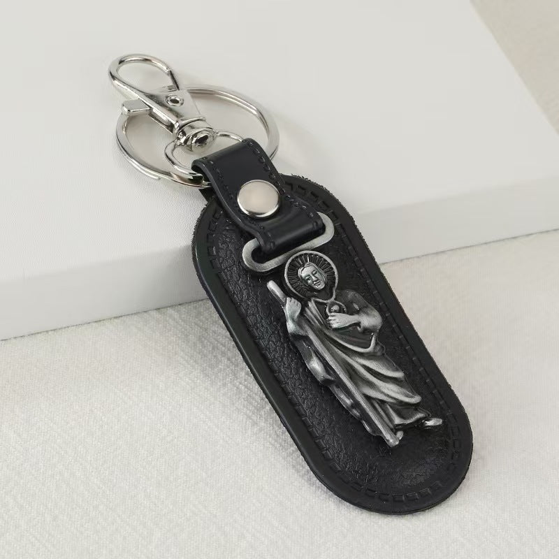 Trillion-cut Electroplated Blue Key Chain In Alloy Material With Retro Style, Featuring PU Inlay