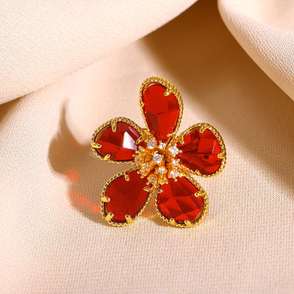 Electroplated Flowers Ring For Women In Copper With 18K Real Gold PVD Coating And Zircon Inlay