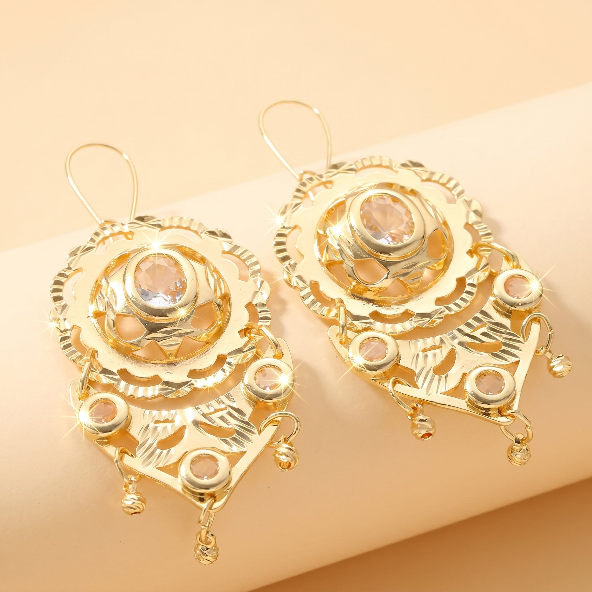 Waterproof Non Tarnish Tassel Earrings For Women, Golden Plated Copper With Zircon Inlay
