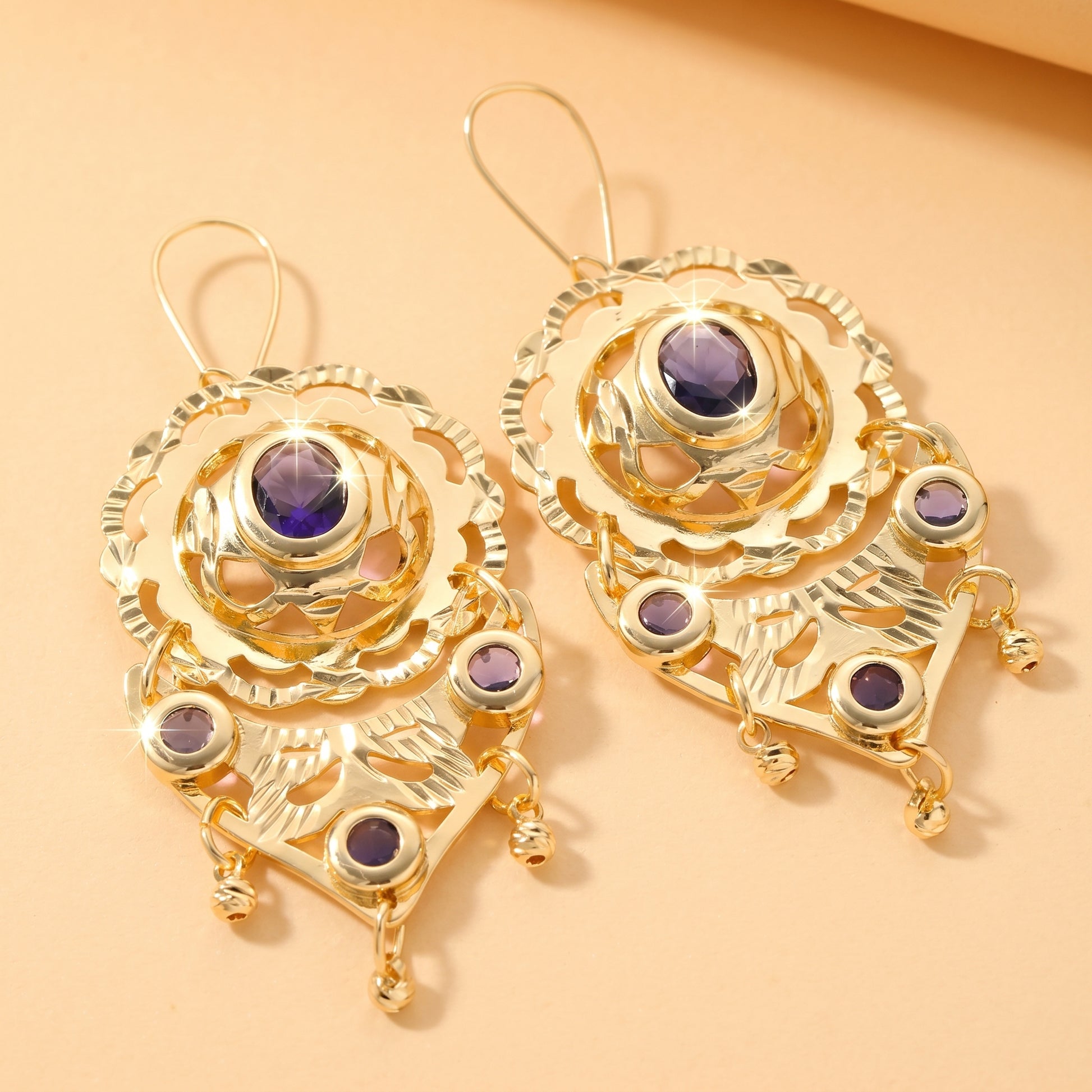 Waterproof Non Tarnish Tassel Earrings For Women, Golden Plated Copper With Zircon Inlay