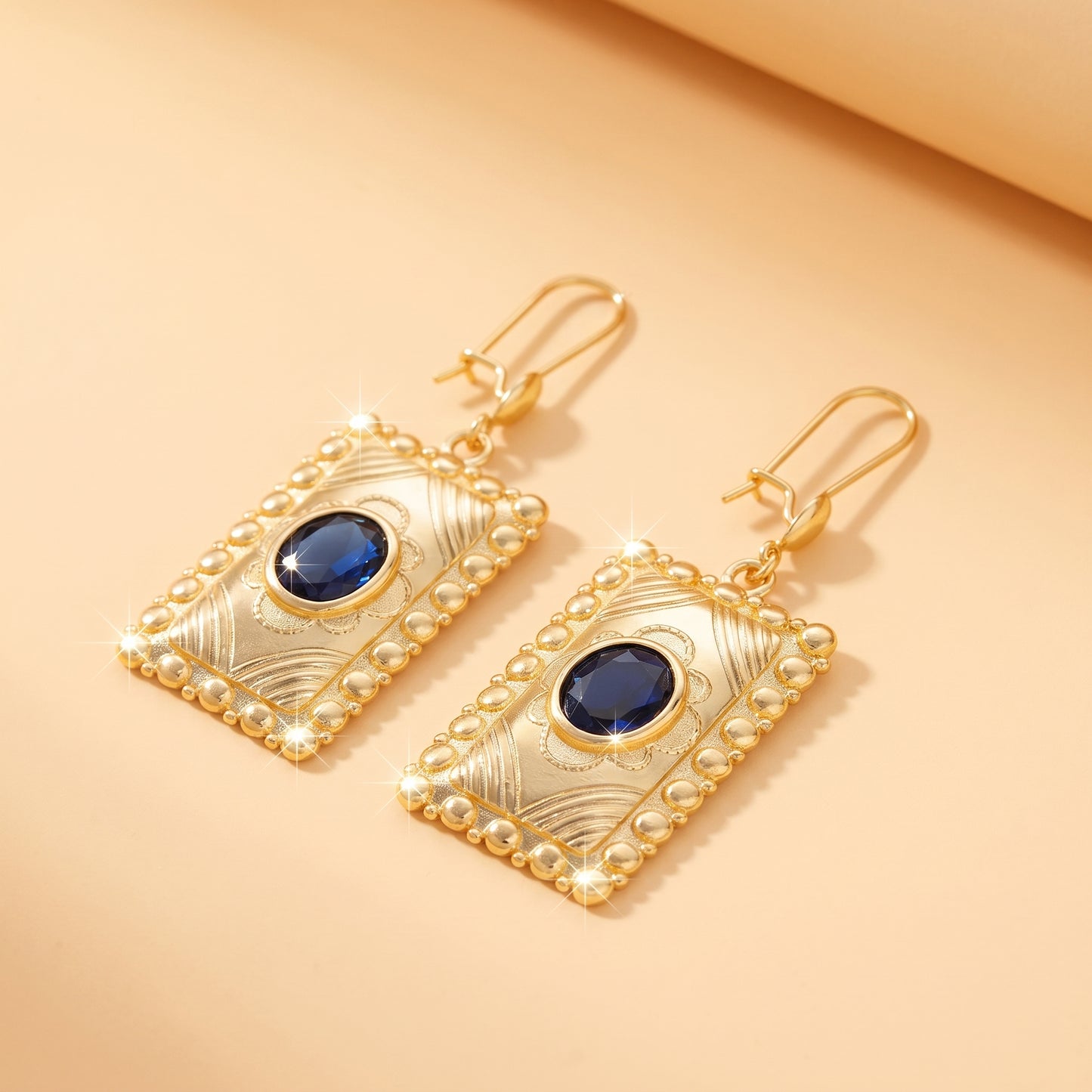 Square Hypoallergenic Earrings For Women In Golden Plated Copper With Zircon Inlay